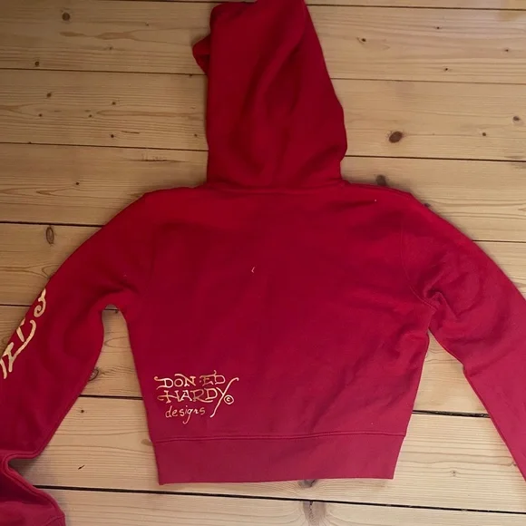 Ed Hardy Red Hoodie with Skull and Flames - Picture 5 of 5